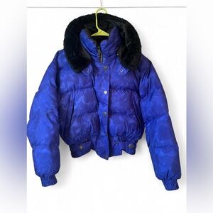 Vintage Blackbear Blue Down Puffer Jacket Fur Collar Ski Coat